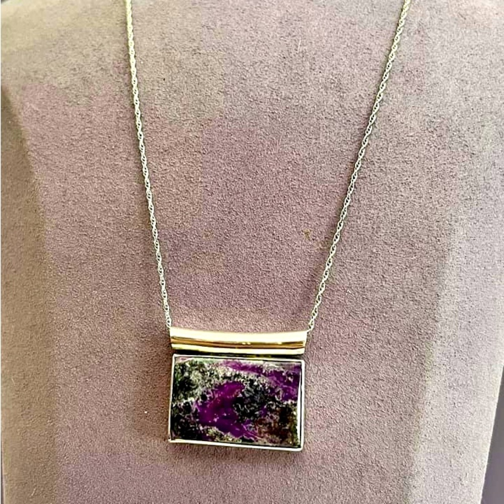 Vintage Sterling Silver Purple Moss Agate Necklace